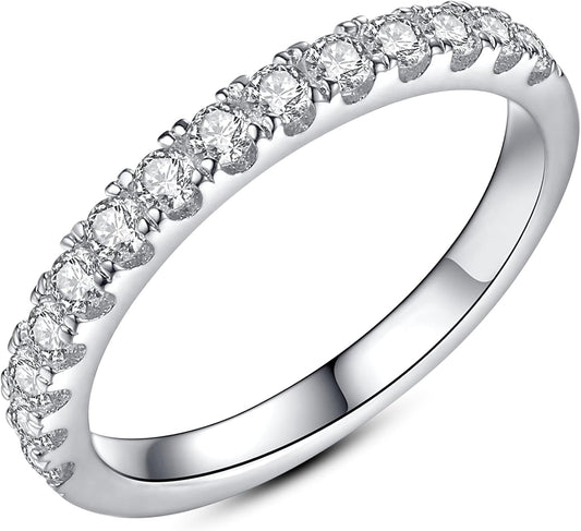Moissanite Wedding Band Wedding Rings for Women 925 Sterling Silver Rings with 18K White Gold Plated Eternity Stackable Engagement Ring Anniversary Band Size 4-10