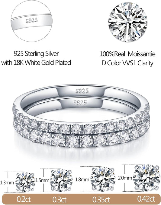 Moissanite Wedding Band Wedding Rings for Women 925 Sterling Silver Rings with 18K White Gold Plated Eternity Stackable Engagement Ring Anniversary Band Size 4-10