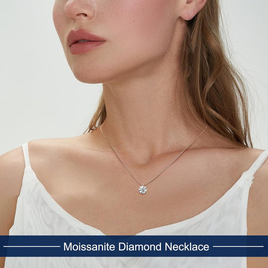 Moissanite Necklace for Women Round Cut Moissanite Pendant 18k Gold Plated Sterling Silver Necklace