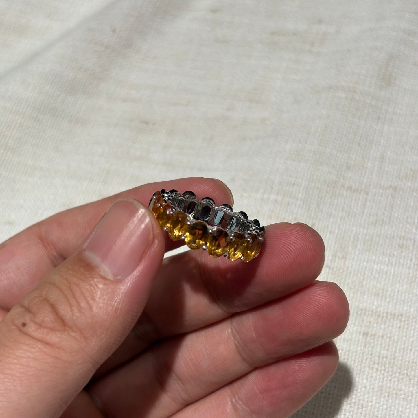 Customize Eternity Ring S925 Sterling Silver Natural Citrine And London Blue Topaz White Gold Plated Ring