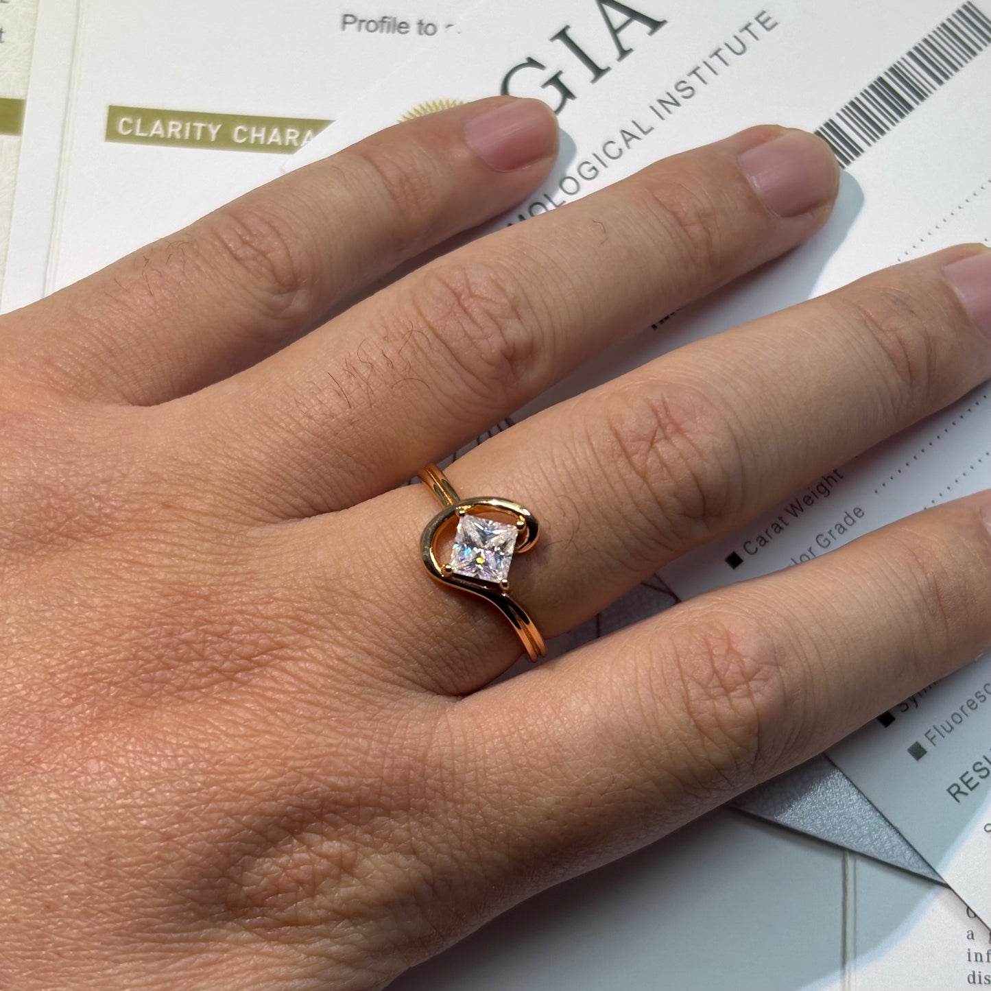 1ct Princess Cut Moissanite Diamond S925 Sterling Silver Classic 18K Gold Plated Ring