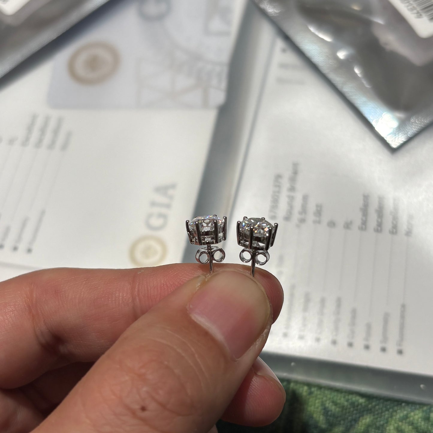 Custom-made Natural Moissanite Diamond Sterling Silver Gold Plated Earrings