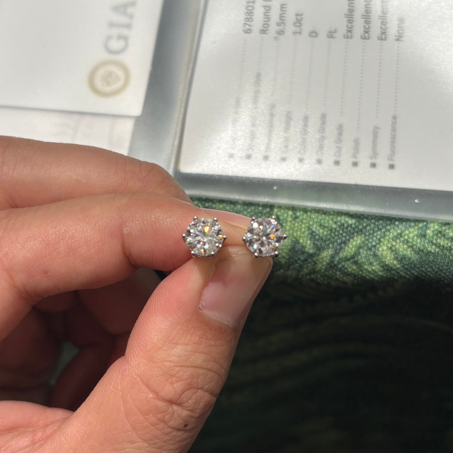 Custom-made Natural Moissanite Diamond Sterling Silver Gold Plated Earrings