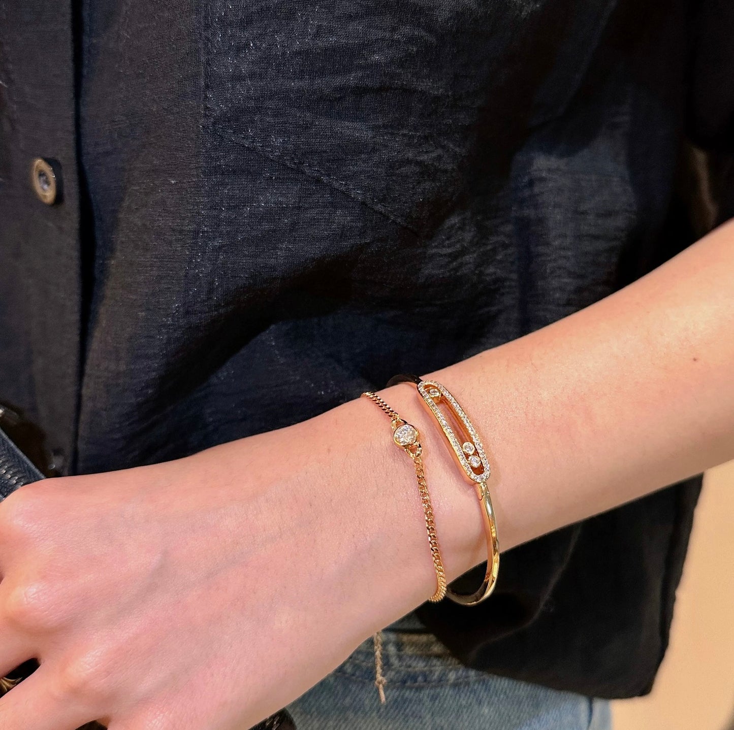 0.5~1Ct Round Cut Moissanite Diamond S925 Sterling Silver Classic 18K Gold Plated Bracelet