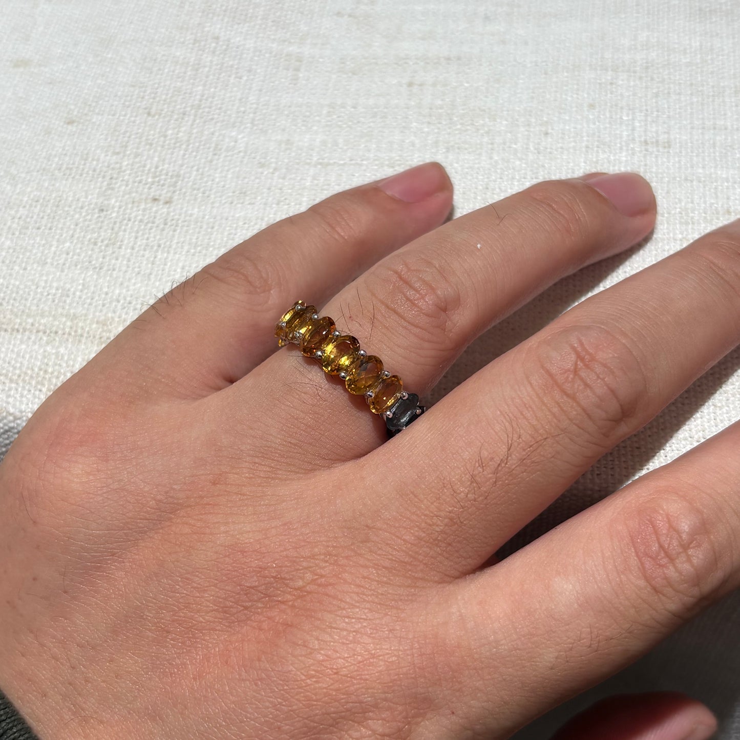 Customize Eternity Ring S925 Sterling Silver Natural Citrine And London Blue Topaz White Gold Plated Ring