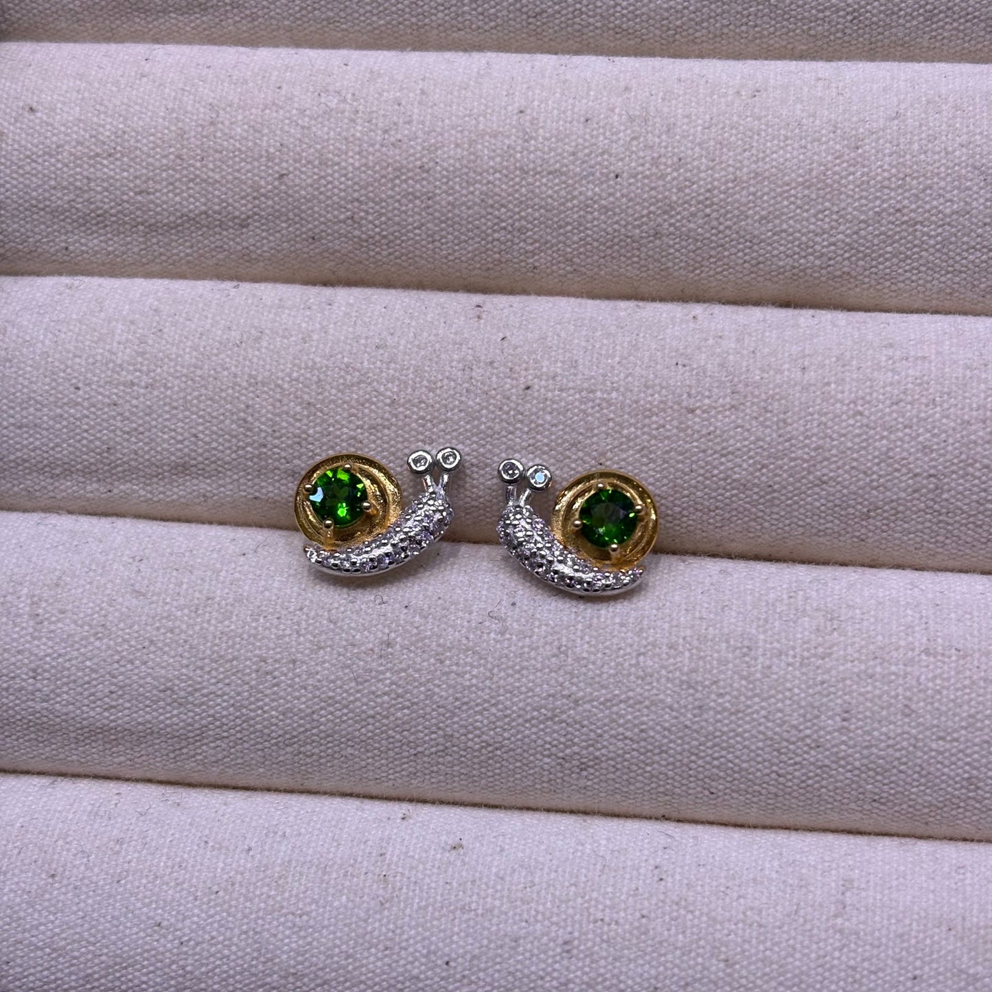 Custom-made Natural Gemstone Sterling Silver Gold Plated Snail Earrings