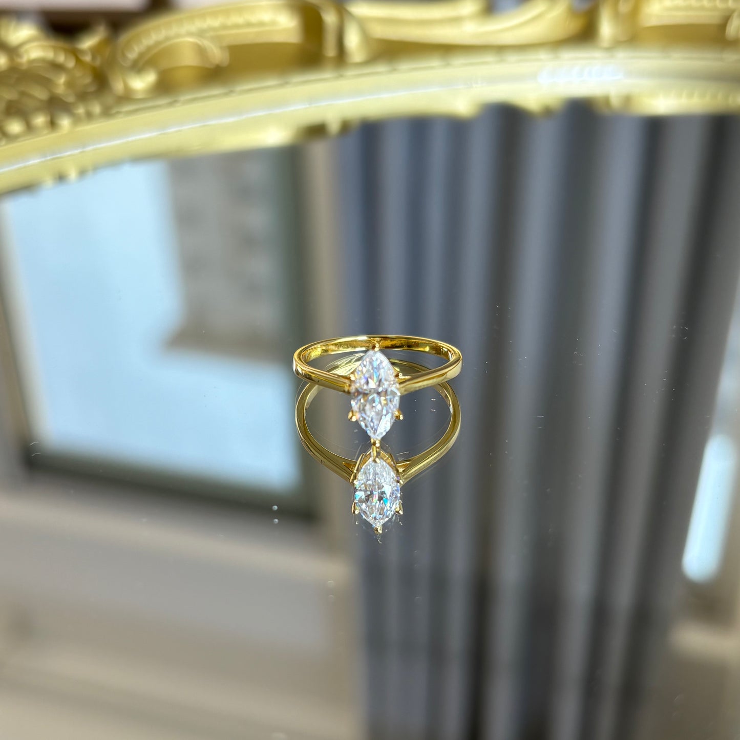 1ct～2ct Marquise Cut Moissanite Diamond S925 Sterling Silver Classic 18K Gold Plated Ring