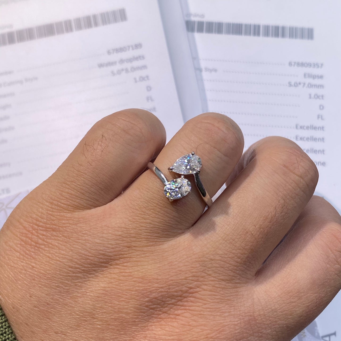 Double Stone 1ct D-color Pear Cut And Oval Cut Moissanite Diamond S925 Sterling Silver Classic 18K White Gold Plated Ring