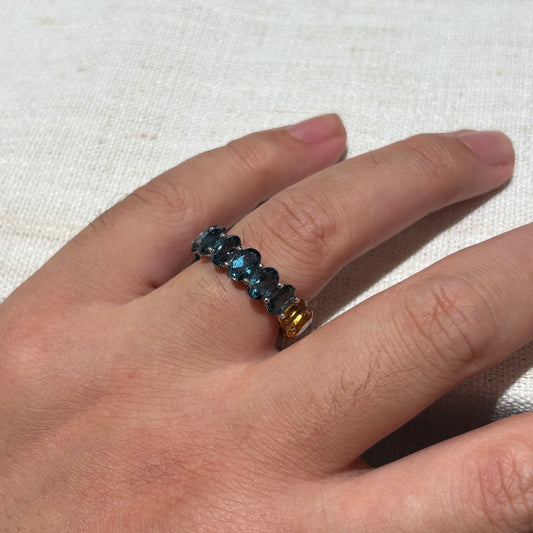 Customize Eternity Ring S925 Sterling Silver Natural Citrine And London Blue Topaz White Gold Plated Ring