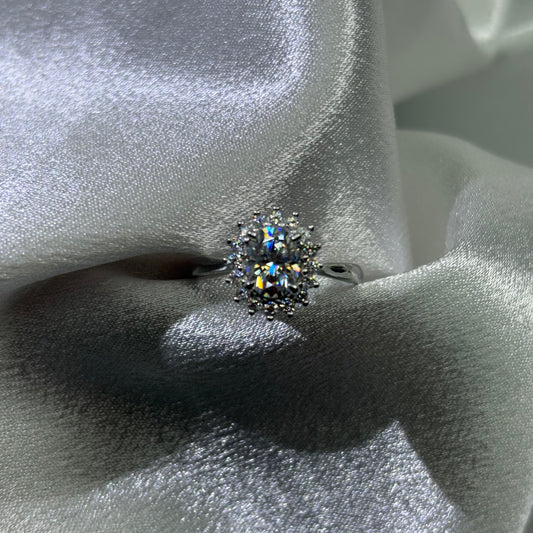 1.5ct Oval Cut Moissanite Diamond S925 Sterling Silver Classic 18K Gold Plated Ring