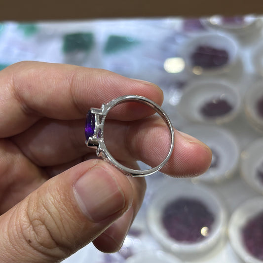 Custom-made Natural Amethyst Sterling Silver Gold Plated Adjustable Ring
