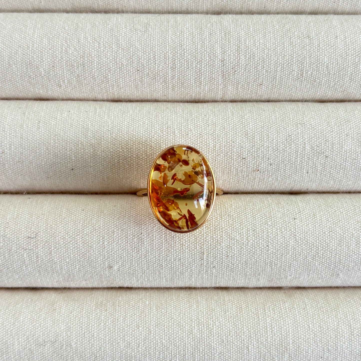 Custom-made Natural Flower Amber Sterling Silver Gold Plated Ring