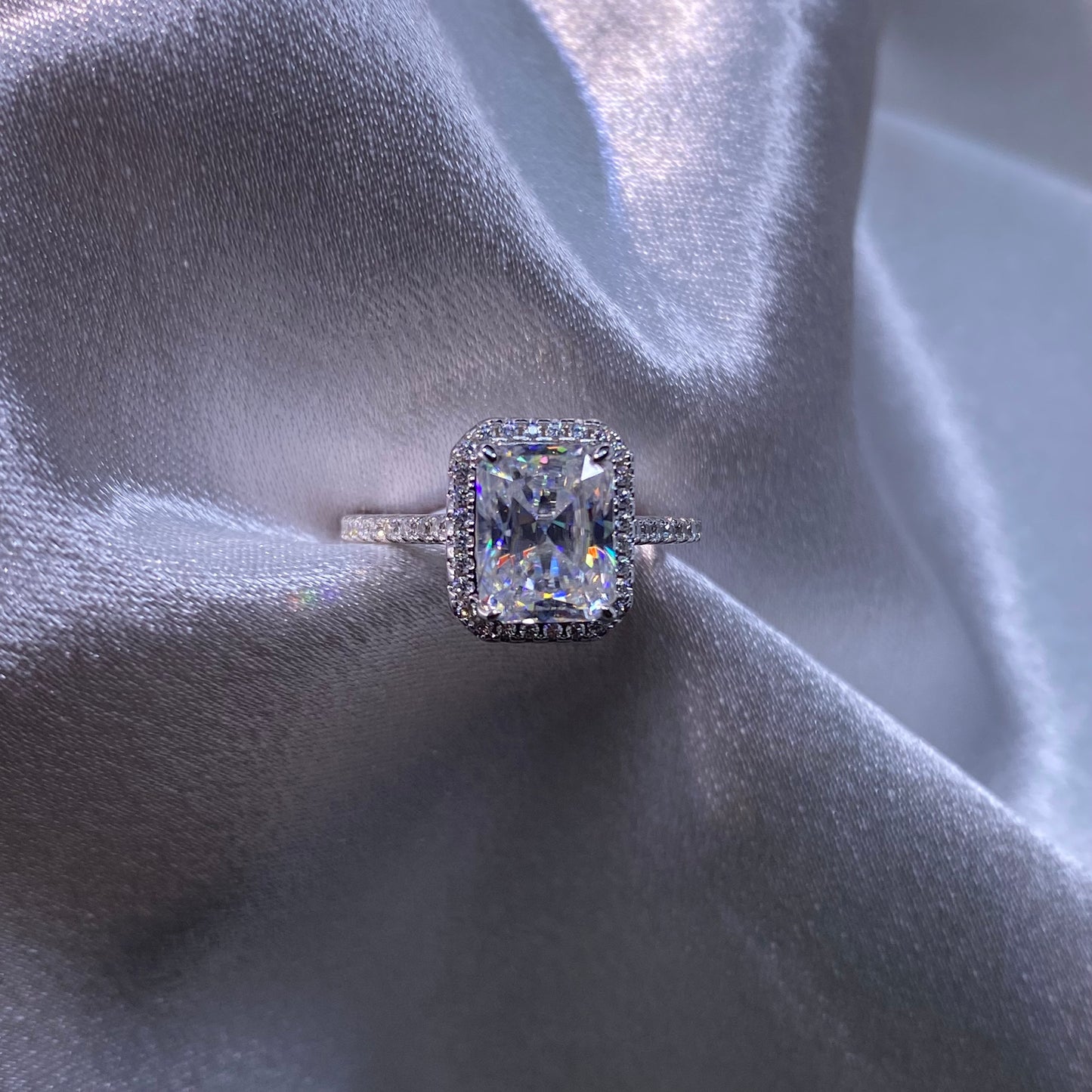 2～3ct D-color Radiant Cut Moissanite Diamond S925 Sterling Silver Classic 18K White Gold Plated Ring