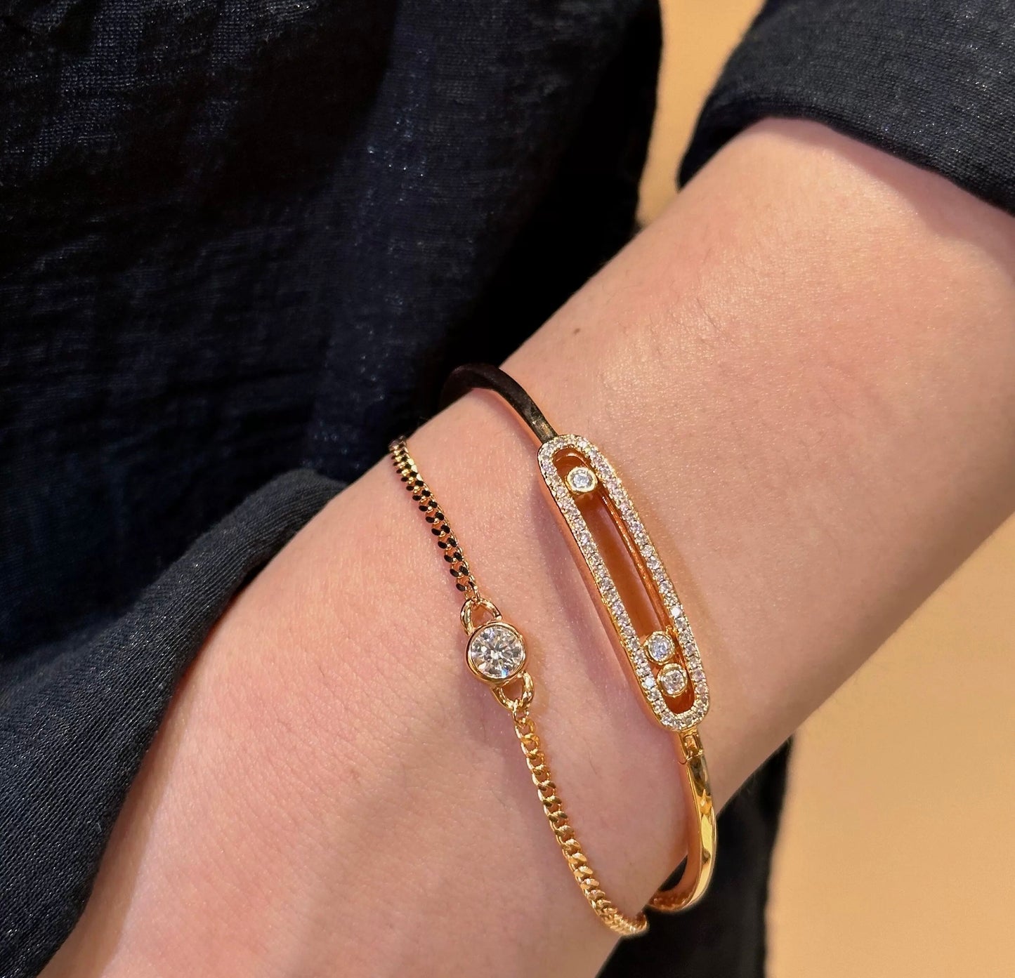 0.5~1Ct Round Cut Moissanite Diamond S925 Sterling Silver Classic 18K Gold Plated Bracelet