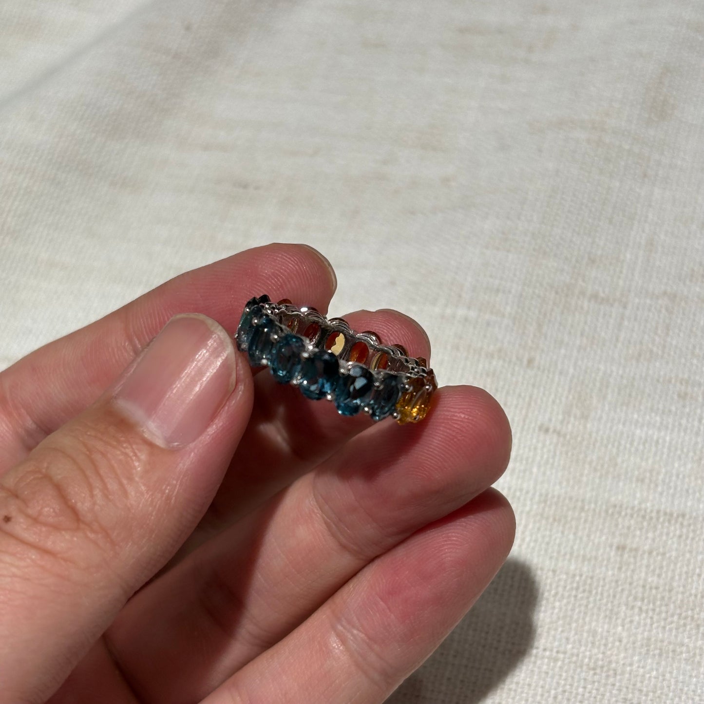 Customize Eternity Ring S925 Sterling Silver Natural Citrine And London Blue Topaz White Gold Plated Ring