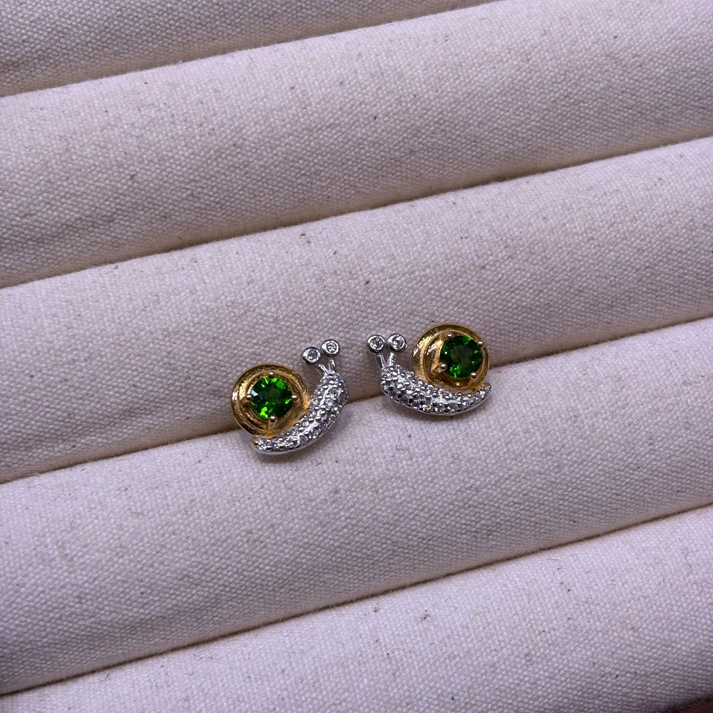 Custom-made Natural Gemstone Sterling Silver Gold Plated Snail Earrings