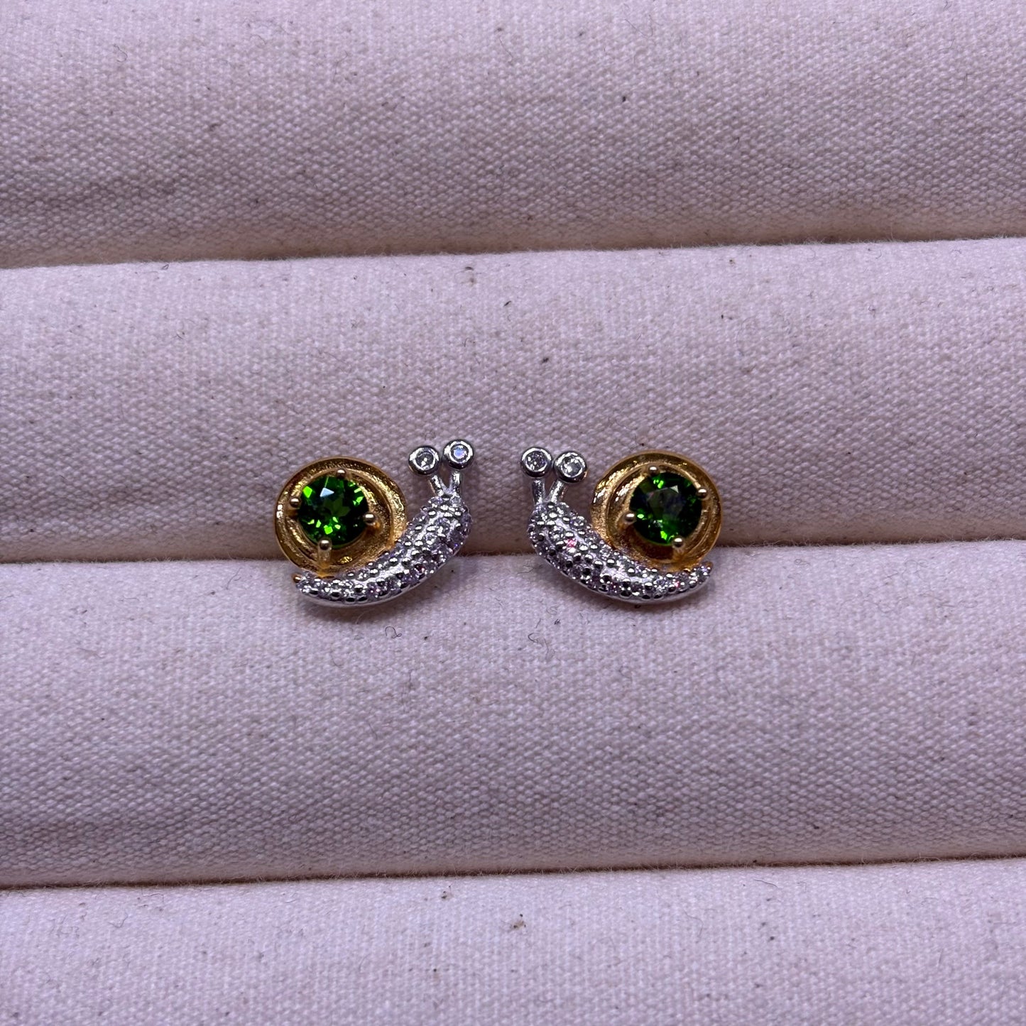 Custom-made Natural Gemstone Sterling Silver Gold Plated Snail Earrings