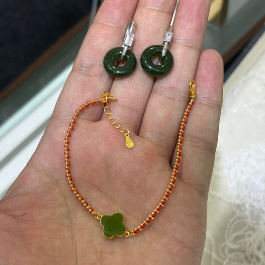 Customized S925 sterling silver natural HetianJade earrings and bracelet