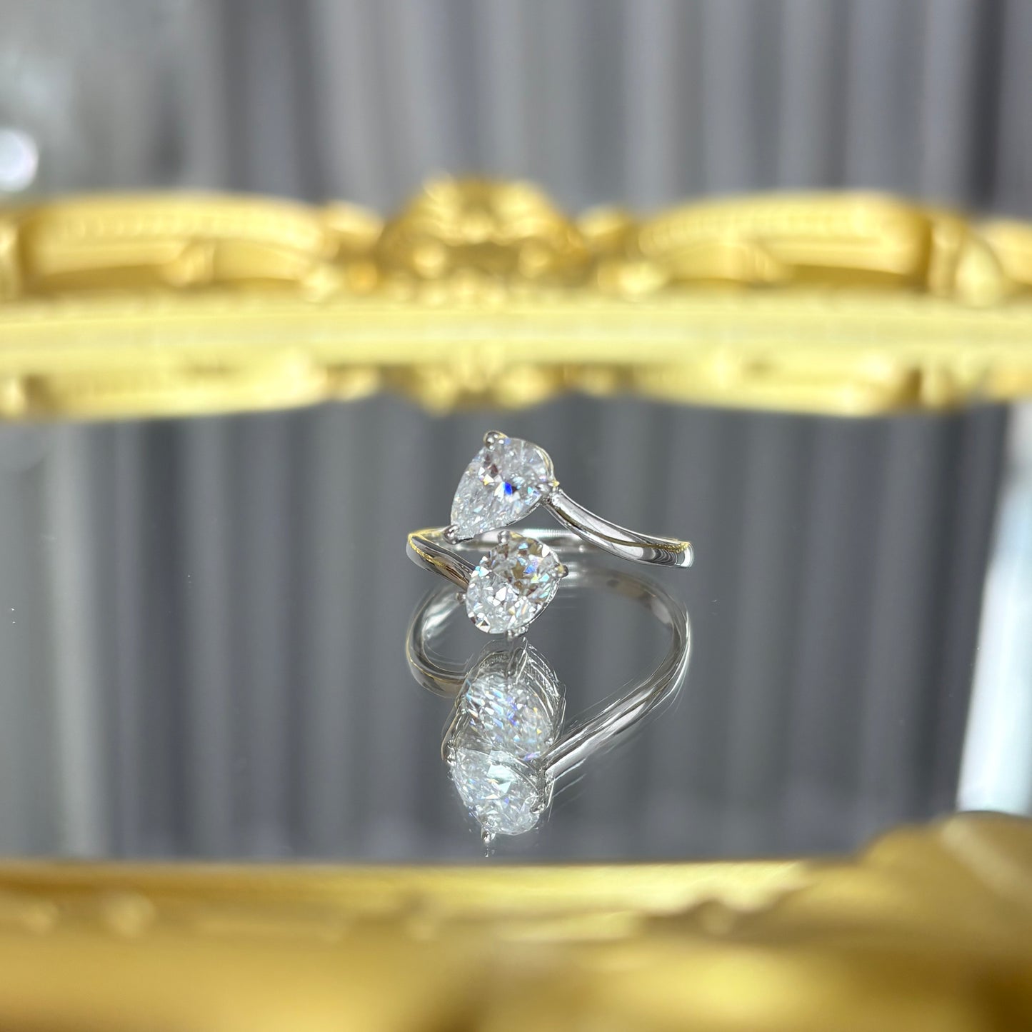 Double Stone 1ct D-color Pear Cut And Oval Cut Moissanite Diamond S925 Sterling Silver Classic 18K White Gold Plated Ring