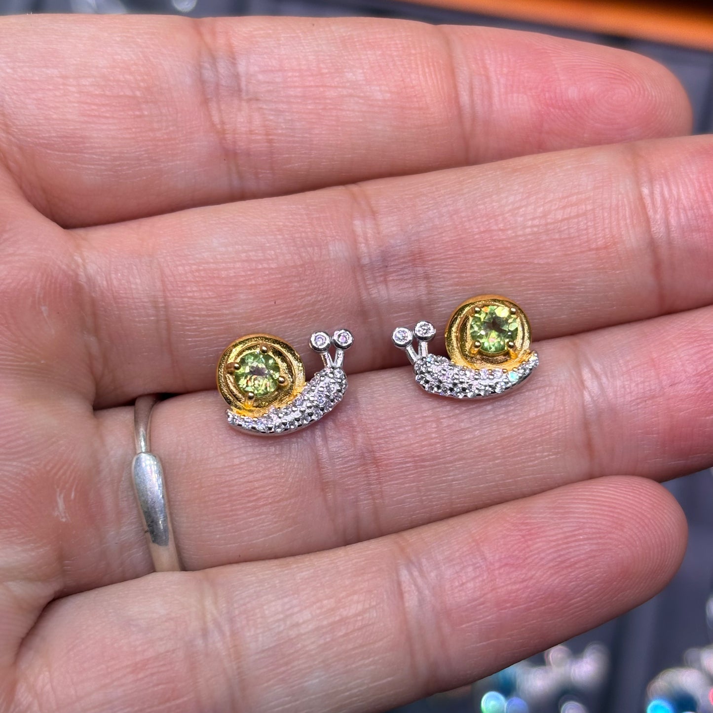 Custom-made Natural Gemstone Sterling Silver Gold Plated Snail Earrings