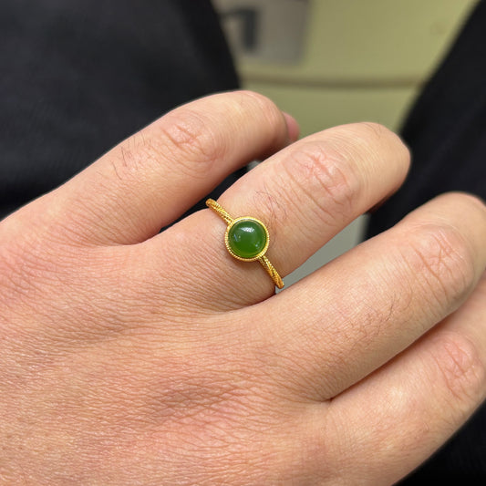 Custom-made Natural Hetian Jade Sterling Silver Gold Plated Adjustable Ring
