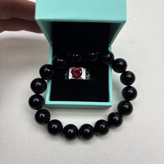 Customized S925 sterling silver natural pigeon blood red garnet men's ring