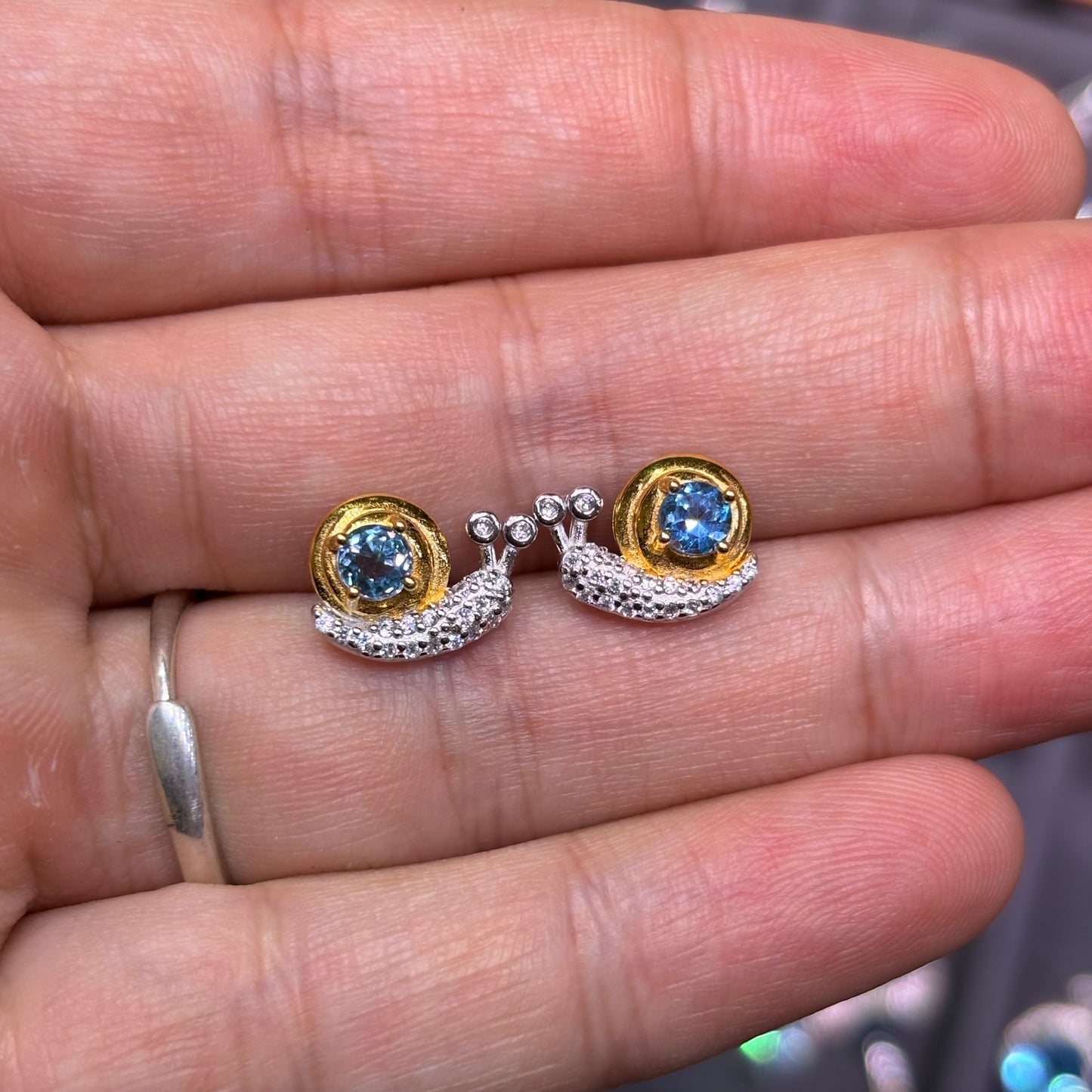 Custom-made Natural Gemstone Sterling Silver Gold Plated Snail Earrings