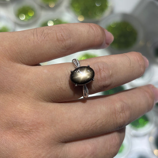 5.43Ct Natural Star Sapphire S925 Sterling Silver Classic 18K White Gold Plated Ring