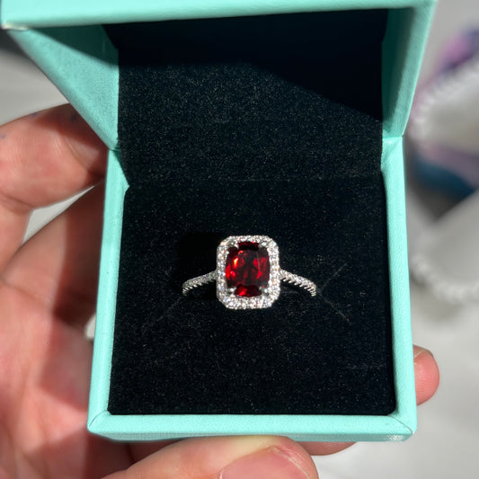 2Ct Princess Cut Pigeon Blood Garnet S925 Sterling Silver Classic 18K White Gold Plated Ring