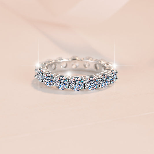 D-color Round Cut Moissanite S925 Sterling Silver White Gold Plated Eternity Ring