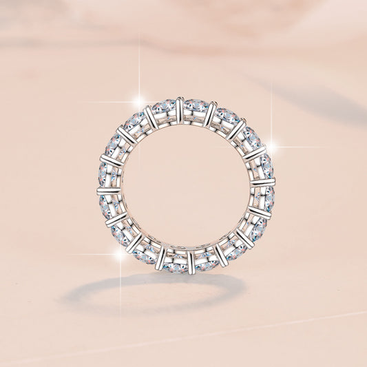 D-color Round Cut Moissanite S925 Sterling Silver White Gold Plated Eternity Ring